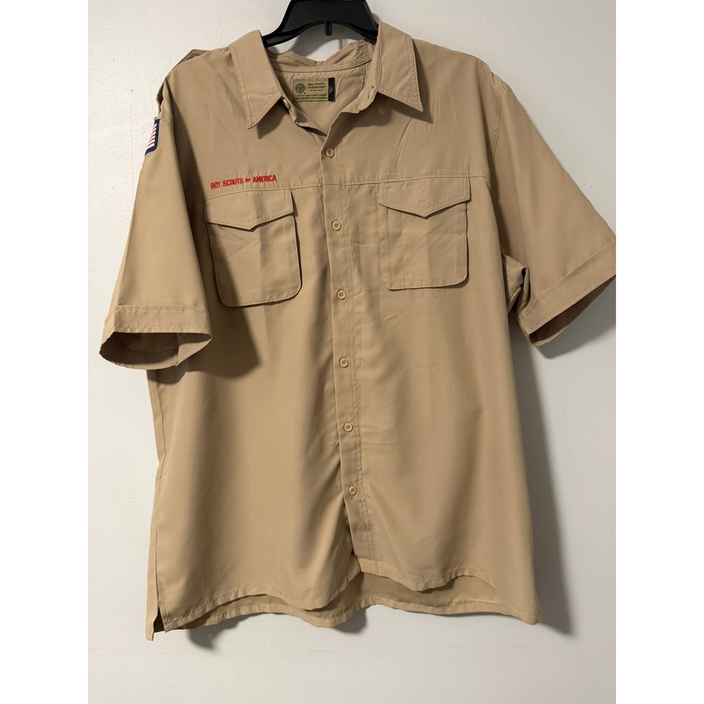 Boy Scouts of America BSA Men's 2XL Tan Short Sleeve Uniform Shirt Vented Poly